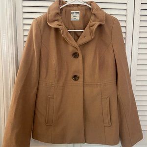 Old Navy Tan Pea Coat with Ruffle Collar - M
